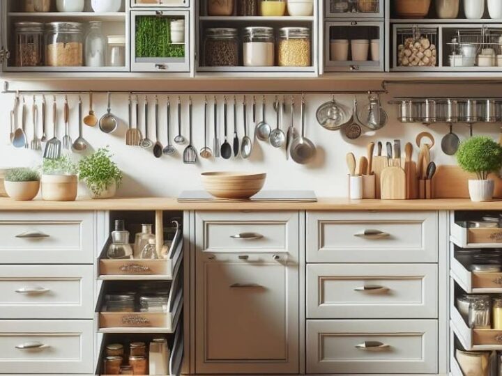 Unikalne rozwiązania przechowywania w kuchni: funkcjonalne szafki, schowki i organizery