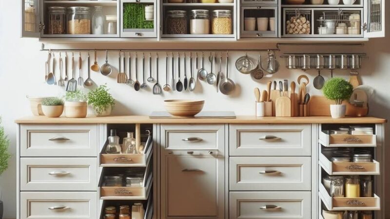Unikalne rozwiązania przechowywania w kuchni: funkcjonalne szafki, schowki i organizery